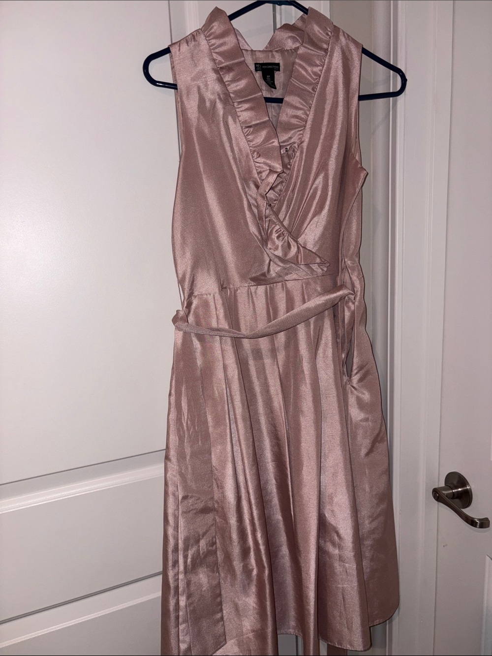 Sleeveless Ruffle V-Neck Wrap Midi Dress in Dusty Rose